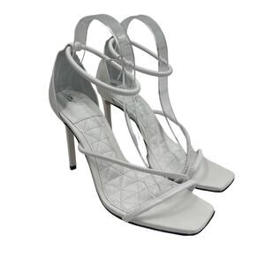 SCHUTZ Gaiah Heels Size 9 White Strappy High Heel Bungee Cord Stretch Stiletto